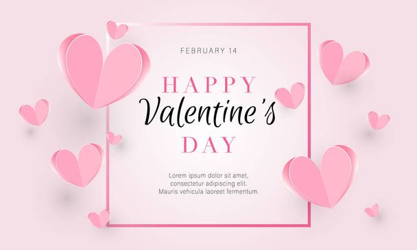Fondo del día de San Valentín con corazones de papel rosa - Vector, Imagen