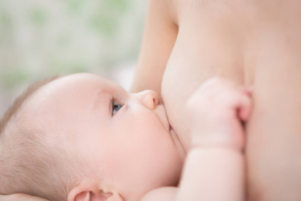 Little baby boy breast feeding. Mother is breast-feeding a newborn baby - Zdjęcie, obraz