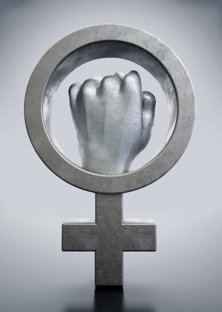Iron fist inside the female symbol. 3D illustration. - Φωτογραφία, εικόνα