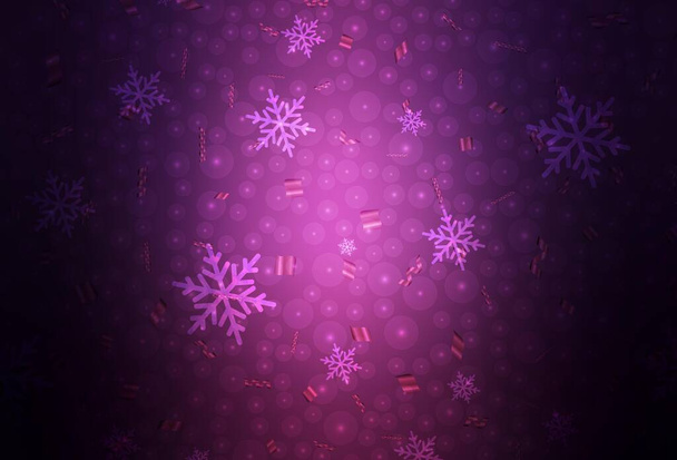 Fondo vectorial púrpura oscuro en estilo navideño. Ilustración con gradiente bolas de Navidad, copos de nieve. Patrón para folletos, folletos de educación. - Vector, imagen