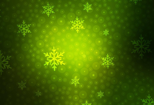 Fondo vectorial verde oscuro en estilo navideño. Ilustración abstracta con bolas de Navidad y copos de nieve. Diseño inteligente para la promoción de la universidad. - Vector, imagen