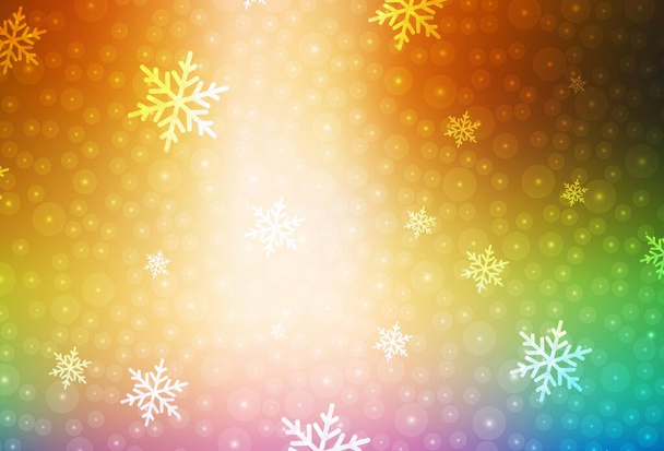 Plantilla vectorial Multicolor Light en estilo carnaval. Ilustración con copos de nieve de colores y bolas de Navidad. Plantilla para letras, tipografía. - Vector, imagen