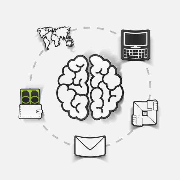 social concept: envelope, computer, brain, wallet - Vector, Image