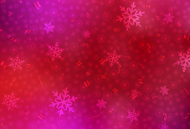 Textura vectorial rojo claro en estilo cumpleaños. Diseño en estilo navideño con bolas de Navidad, copos de nieve. Patrón de anuncios, póster, banner de libros. - Vector, imagen