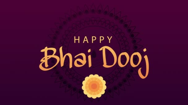 happy bhai dooj celebration animation with lettering and flowers - Footage, Video