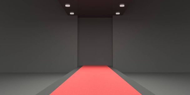 Prázdný červený koberec, módní dráha osvětlená zářivým světlem - Fotografie, Obrázek