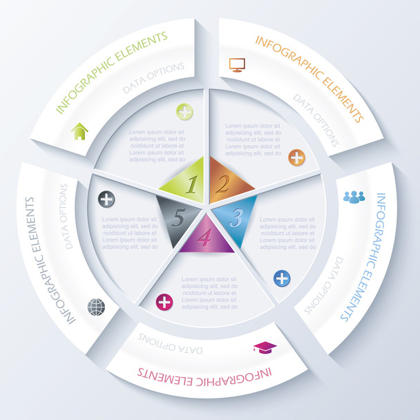 Abstract infographic design with circle and five segments. Vecto - Vettoriali, immagini