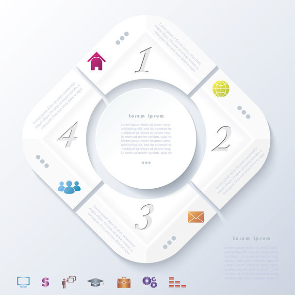 Abstract infographic design with white circle and four segments. - ベクター画像