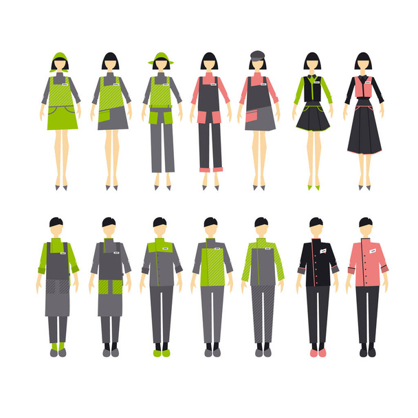 Cafe staff clothing uniform design set. Design elements and template for presentation. Woman and mens wearing for work. - Vector, Image