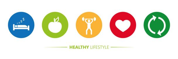 healthy lifestyle icons sleep apple yoga heart sport - Vector, Image