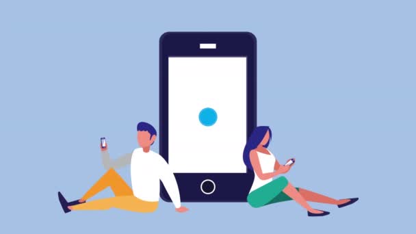 mobile shopping animation de la technologie avec couple à l'aide de smartphone - Séquence, vidéo