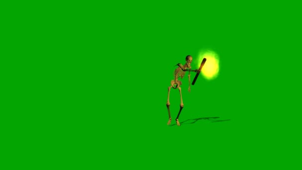 Skeleton sneaks with torch through the night - green screen - Кадры, видео