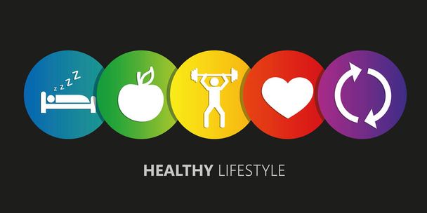 egészséges életmód ikonok alvás alma jóga szív sport - Vektor, kép