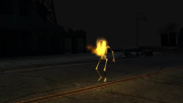 Skeleton sneaks with torch through the night - green screen - Footage, Video