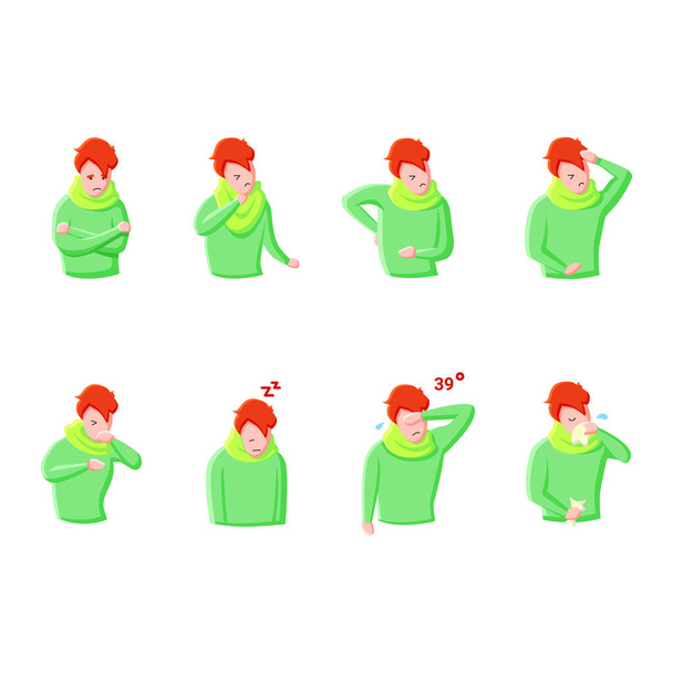 Flu disease flat icons set. Color illustrations - Vector, Image