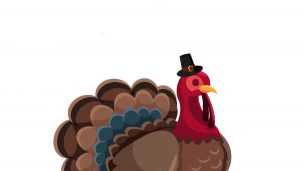 happy thanksgiving dag animatie belettering met kalkoen - Video