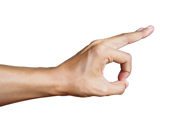 Young man hand showing gesture isolated on white background. clipping path for design - Photo, Image