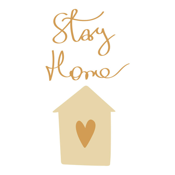 vector illustration stay home, hand lettering.Hand drawn family quote and a house shape isolated on white background. - Vector, Image
