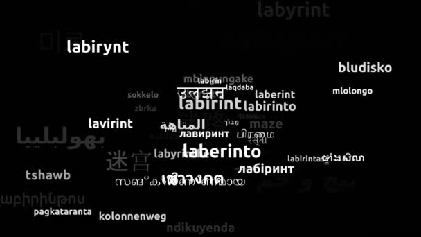 Labyrinthe Traduit en 56 langues dans le monde entier Boucle sans fin 3d zoom masque Wordcloud - Séquence, vidéo