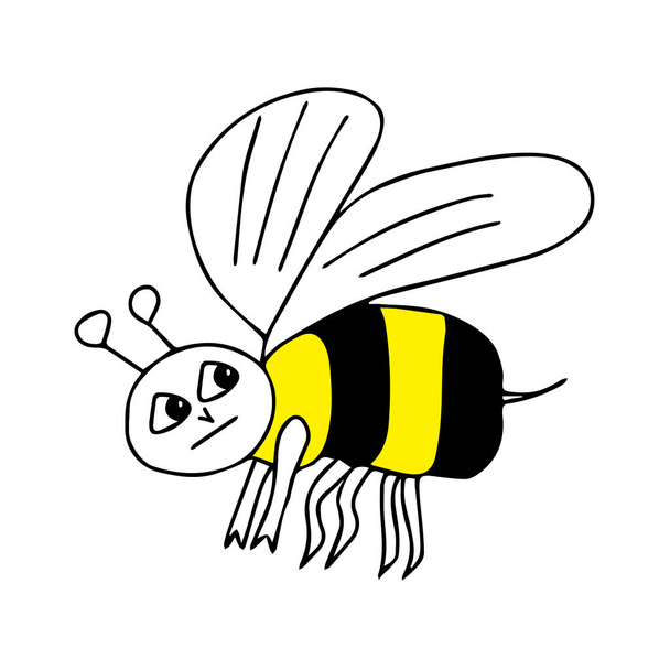 Um esboço desenhado à mão ilustração do vetor preto e amarelo de uma abelha triste cansada isolada em um fundo branco - Vetor, Imagem