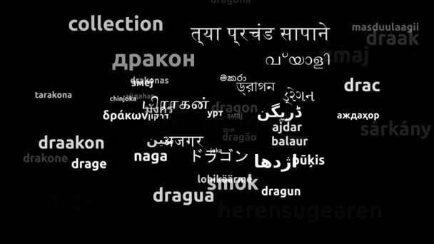 Dragon Translated in 61 Világszerte Nyelvek Végtelen hurkolás 3D-s zoom Wordcloud Maszk - Felvétel, videó