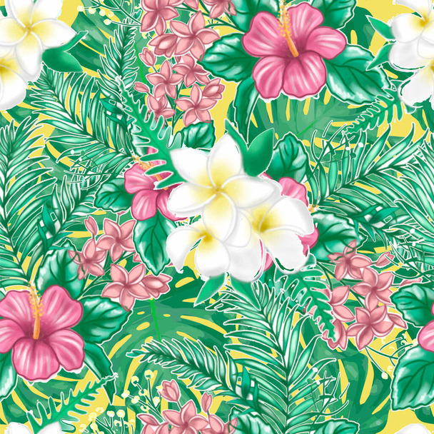seamless pattern with watercolor tropical floral elements - Photo, Image