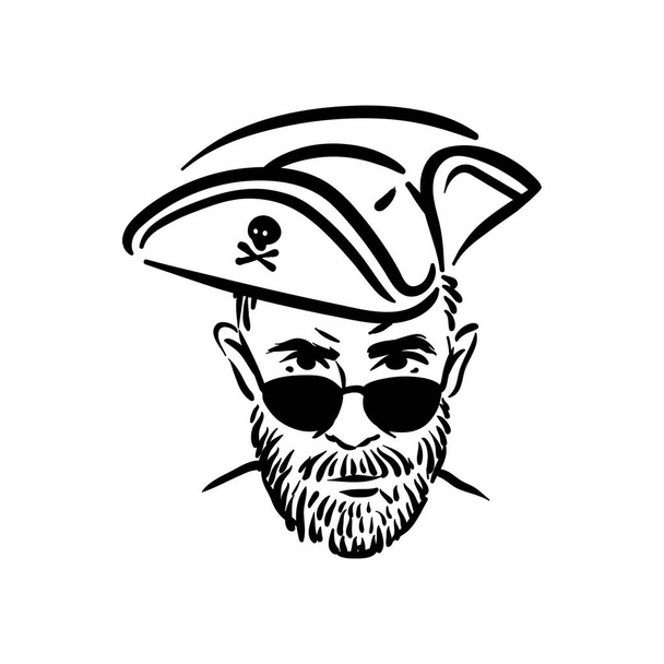 Pirátský portrét lupiče s ilustrací korzárského klobouku - Vektor, obrázek