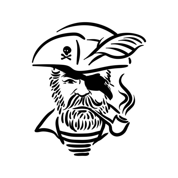 Räuber-Piraten-Porträt mit Korsaren-Hut-Illustration - Vektor, Bild