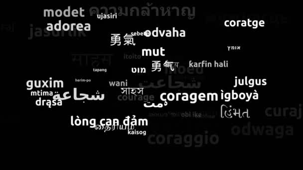 Odwaga Przetłumacz komentarz Przetłumaczone przez: 64 Worldwide Languages Endless Looping 3d Zooming Wordcloud Mask - Materiał filmowy, wideo