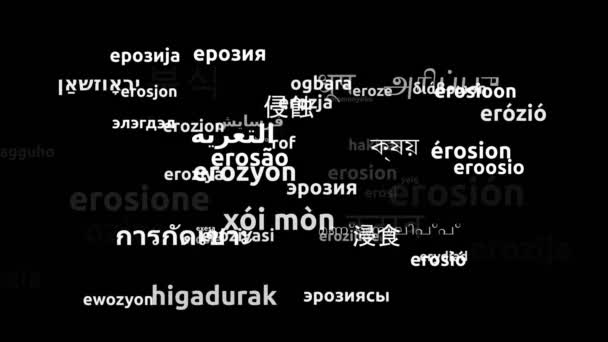 Erosie Vertaald in 64 Wereldwijd Talen Endless Looping 3d Zooming Wordcloud Mask - Video