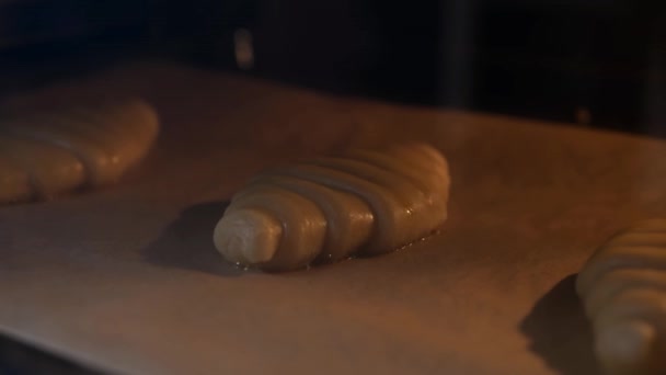 Ein Zeitraffer-Video vom Croissants-Backen im Ofen - Filmmaterial, Video