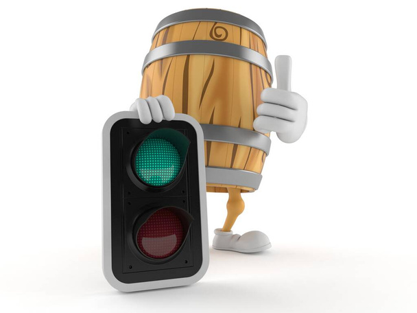 Cask character with green light isolated on white background. 3d illustration - Photo, Image