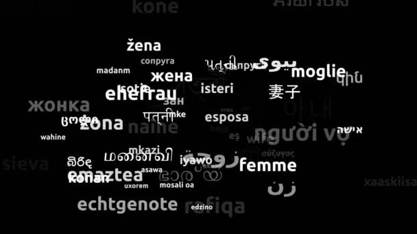 Vrouw Vertaald in 74 Wereldwijde talen Endless Looping 3d Zooming Wordcloud Mask - Video