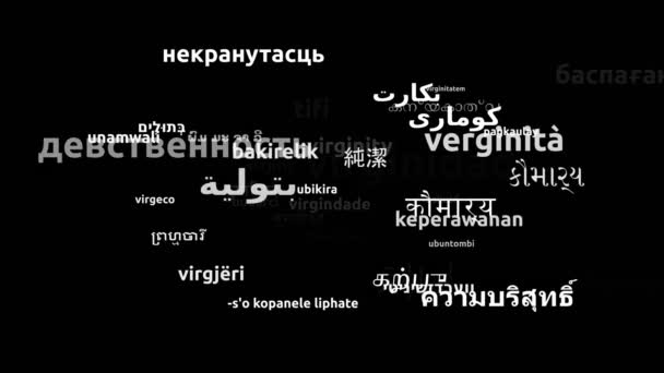 Девственность Перевод на 49 языков мира Бесконечный цикл 3d Увеличение маски Wordcloud - Кадры, видео