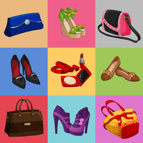 Women bags shoes and accessories collection - Vector, Image