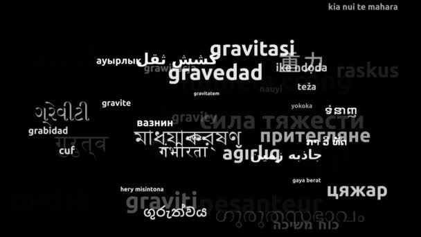 Трансляция гравитации на 51 языке мира и менее петляющая трехмерная Zooming Wordcloud Mask - Кадры, видео