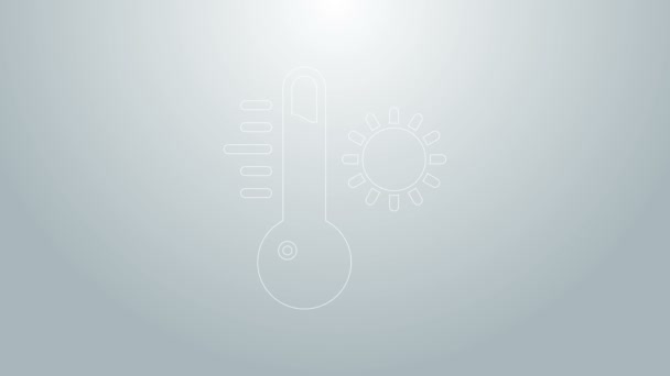 Kék vonal Meteorológiai hőmérő ikon elszigetelt szürke alapon. Hőmérő berendezés, amely meleg vagy hideg időjárást mutat. 4K Videó mozgás grafikus animáció - Felvétel, videó