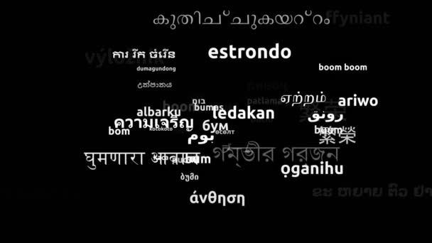 Boom Translated in 49 Worldwide Languages Endless Looping 3d Zooming Wordcloud Mask - Footage, Video