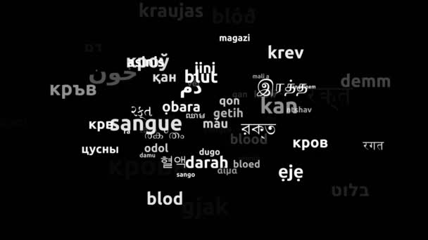 Sangre traducida en 69 Idiomas Mundiales Endless Looping 3d Ampliación de la máscara de Wordcloud - Metraje, vídeo