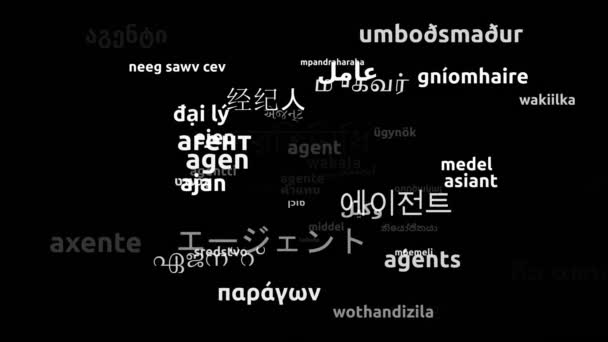 Agente tradotto in 57 lingue in tutto il mondo Looping infinito 3d Zoom Wordcloud Mask - Filmati, video