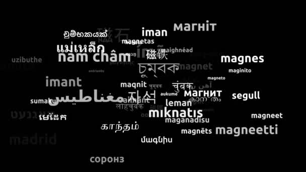 Magnet übersetzt in 60 Weltsprachen Endlosschleife 3D-Zoomen Wordcloud-Maske - Filmmaterial, Video