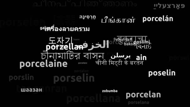 Porcelain Translated in 49 Világszerte Nyelvek Végtelen hurkolás 3D-s zoom Wordcloud Maszk - Felvétel, videó