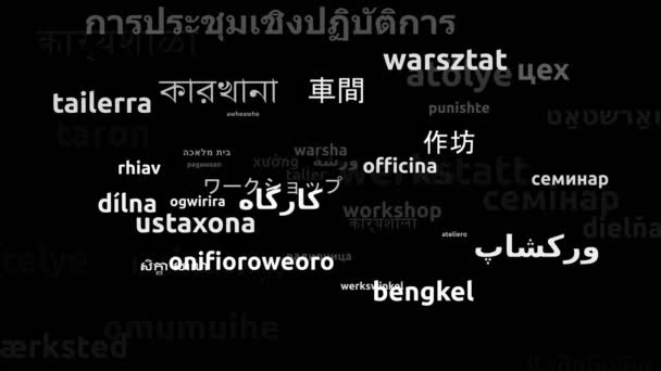 Workshop Translated in 54 Worldwide Languages Endless Looping 3d Zooming Wordcloud Mask - Záběry, video