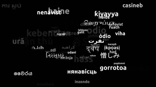 Odio tradotto in 65 Lingue in tutto il mondo infinito Looping 3d Zoom Wordcloud Maschera - Filmati, video
