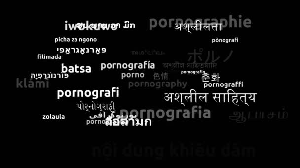 Pornography Translated in 40 Worldwide Languages Endless Looping 3d Zooming Wordcloud Mask - Footage, Video