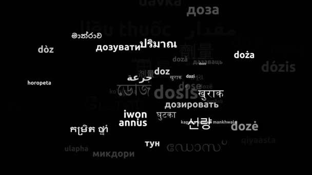 Dosis Traducida en 64 Idiomas Mundiales Endless Looping 3d Ampliación de la máscara de Wordcloud - Imágenes, Vídeo