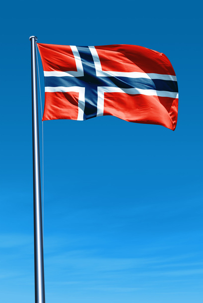 Флаг Норвегии, размахивающий на ветру
 - Фото, изображение