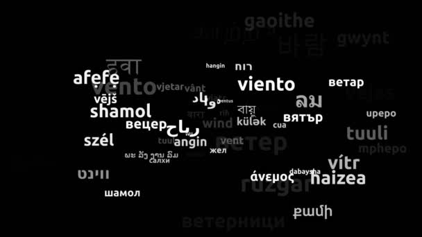 Viento traducido en 70 Idiomas Mundiales Endless Looping 3d Ampliación de la máscara de Wordcloud - Metraje, vídeo