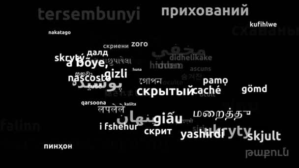 Κρυμμένη μεταφρασμένη σε 58 παγκόσμιες γλώσσες ατελείωτες Looping 3d Zooming Wordcloud Mask - Πλάνα, βίντεο