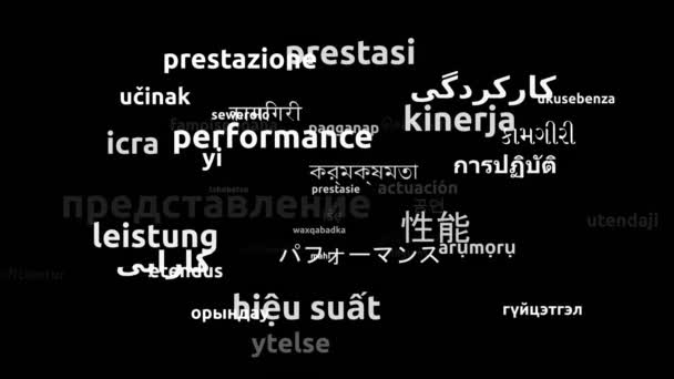 Performance Translated in 47 Worldwide Languages Endless Looping 3d Zooming Wordcloud Mask - Footage, Video